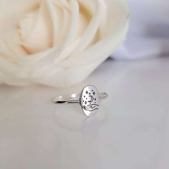 Sterling Silver Ring, Stars Moon Ring, Dainty Ring, 925 Silver Ring, Women Ring - Picture 2 of 10